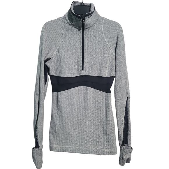 Lululemon Full Tilt Half-Zip Pullover Gray Herringbone Size 2 Luon Reflective - Picture 1 of 4